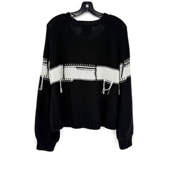 Nation LTD Puff Sleeve Crew Neck Black Sweater Gray Inside Out Stripe Large NWOT - Picture 7 of 7